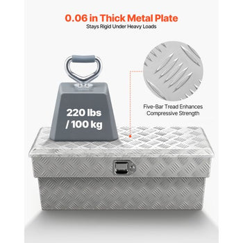 Truck Bed Tool Box, Heavy Duty Aluminum Tool Box with Tread Patterns, Storage Toolbox Chest Organizer with Lock and Key, Ideal for Pickup, Truck Bed, RV, Trailer, 34 x 12 x 15.4 in, Silver