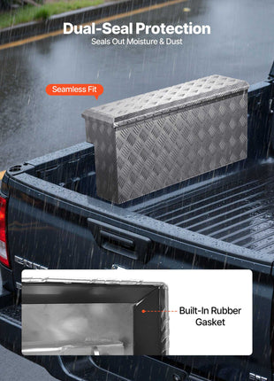 Truck Bed Tool Box, Heavy Duty Aluminum Tool Box with Tread Patterns, Storage Toolbox Chest Organizer with Lock and Key, Ideal for Pickup, Truck Bed, RV, Trailer, 34 x 12 x 15.4 in, Silver