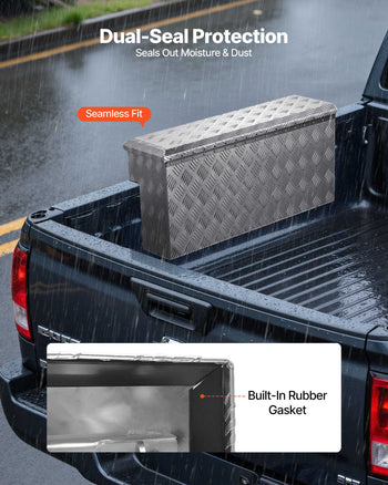 Truck Bed Tool Box, Heavy Duty Aluminum Tool Box with Tread Patterns, Storage Toolbox Chest Organizer with Lock and Key, Ideal for Pickup, Truck Bed, RV, Trailer, 34 x 12 x 15.4 in, Silver