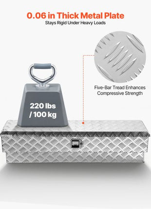 Truck Bed Tool Box, Heavy Duty Aluminum Tool Box with Tread Patterns, Storage Toolbox Chest Organizer with Lock and Key, Ideal for Pickup, Truck Bed, RV, Trailer, 48 x 13.4 x 13 in, Silver
