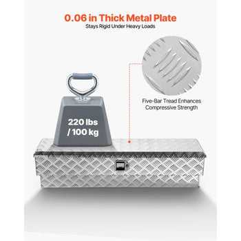 Truck Bed Tool Box, Heavy Duty Aluminum Tool Box with Tread Patterns, Storage Toolbox Chest Organizer with Lock and Key, Ideal for Pickup, Truck Bed, RV, Trailer, 48 x 13.4 x 13 in, Silver