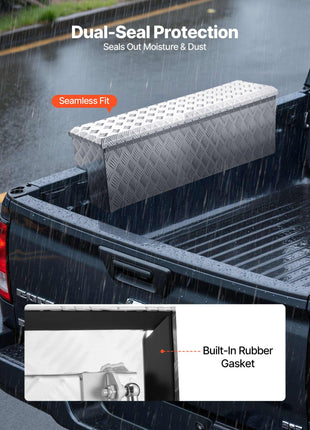 Truck Bed Tool Box, Heavy Duty Aluminum Tool Box with Tread Patterns, Storage Toolbox Chest Organizer with Lock and Key, Ideal for Pickup, Truck Bed, RV, Trailer, 48 x 13.4 x 13 in, Silver
