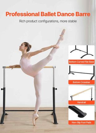 Ballet Barre, 4 Ft Barre Bar for Home, Freestanding Portable Ballet Stretching Dance Bars, Height Adjustable Anti-Wobble Fitness Gym Studio Equipment, for Pilates Balance Workout
