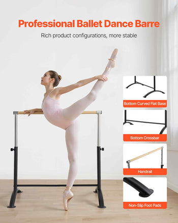 Ballet Barre, 4 Ft Barre Bar for Home, Freestanding Portable Ballet Stretching Dance Bars, Height Adjustable Anti-Wobble Fitness Gym Studio Equipment, for Pilates Balance Workout