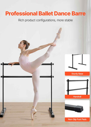 Ballet Barre, 4 Ft Double Barre Bar for Home, Freestanding Portable Ballet Stretching Dance Bars, Height Adjustable Anti-Wobble Fitness Studio Equipment, for Pilates Balance Workout