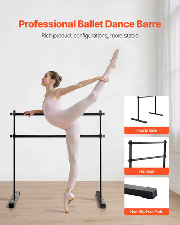 Ballet Barre, 4 Ft Double Barre Bar for Home, Freestanding Portable Ballet Stretching Dance Bars, Height Adjustable Anti-Wobble Fitness Studio Equipment, for Pilates Balance Workout