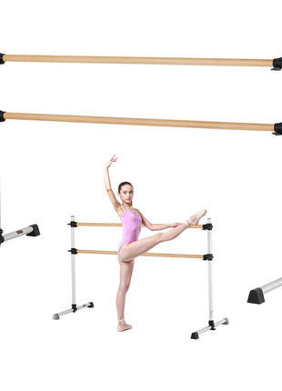 Ballet Barre, 6 Ft Double Beechwood Barre Bar for Home, Freestanding Portable Ballet Stretching Dance Bars, Height Adjustable Anti-Wobble Fitness Gym Equipment, for Pilates Balance Workout