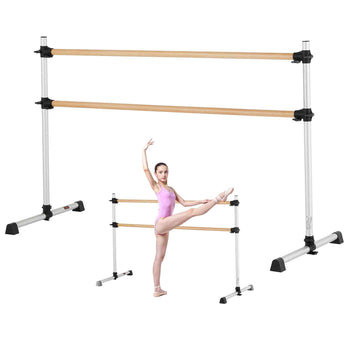 Ballet Barre, 6 Ft Double Beechwood Barre Bar for Home, Freestanding Portable Ballet Stretching Dance Bars, Height Adjustable Anti-Wobble Fitness Gym Equipment, for Pilates Balance Workout