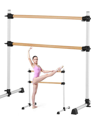 Ballet Barre, 4 Ft Double Beechwood Barre Bar for Home, Freestanding Portable Ballet Stretching Dance Bars, Height Adjustable Anti-Wobble Fitness Gym Equipment, for Pilates Balance Workout