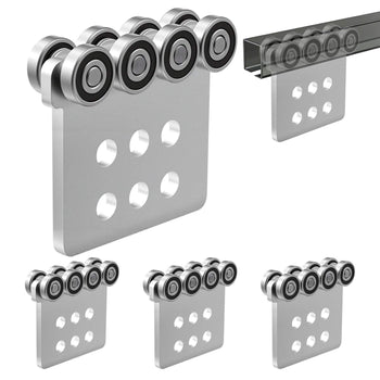 8 Wheel Trolley Assembly Rollers, 4 Pcs 3000 lbs Load, Dual Bearing Trolley Assembly for 1-5/8" Wide and All 1-5/8" or Taller Strut Channel, Heavy Duty Sliding Track System for Warehouse Garage