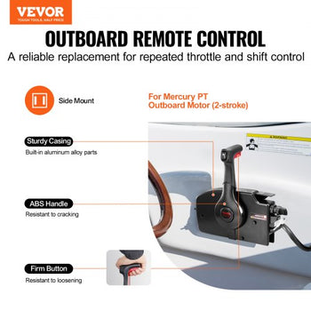 Boat Throttle Control, 881170A15 Side-Mounted Outboard Remote Control Box for Mercury PT 2-Stroke, Marine Throttle Control Box with Power Trim Switch, 16.3 ft Harness 8+4 Pin, and Lanyard