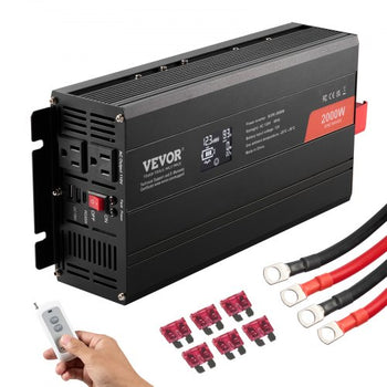 Pure Sine Wave Inverter, 2000 Watt, DC 12V to AC 110V Power Inverter with 2 AC Outlets 2 USB Port 1 Type-C Port, LCD Display and Remote Controller for Medium-Sized Household Equipment, CE FCC