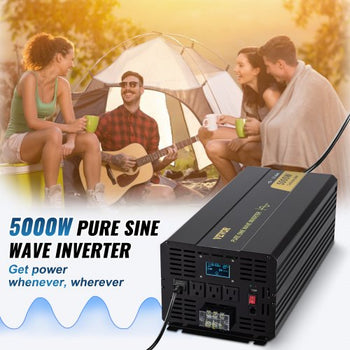 Pure Sine Wave Inverter, 5000 Watt, Power Inverter, DC 12V to AC 120V Car Inverter, with LCD Display, USB Port and Remote Controller, Power Converter for Car RV Truck Solar System Travel Camping