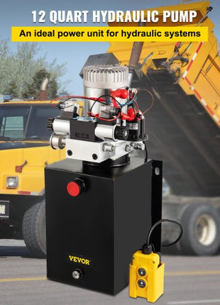 Hydraulic Power Unit 12 Volt Dump Trailer Hydraulic Pump Double Acting 12 Quart Hydraulic Pump Electric Hydraulic Cylinder Pump with Brass Pressure Gauge for Dump Trailer Lift Gates & Trucker