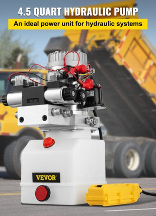 Hydraulic Pump Double Acting Hydraulic Power Unit Double Solenoid Hydraulic Power Pack 12V DC Hydraulic Power Pump with 4.5Liter Reservoir for Dump Trailer Car Lifting