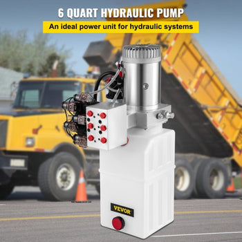 Hydraulic Pump, 6 Quart/1.5 Gal Double Acting Dump Trailer Pump DC 12V, 3200 PSI Max Relief Pressure, Electric Hydraulic Power Unit for Dump Trailer Car Lifting (with 6pcs SAE #6 Connectors)