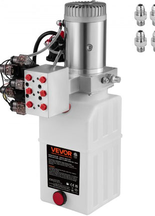 Hydraulic Pump, 6 Quart/1.5 Gal Double Acting Dump Trailer Pump DC 12V, 3200 PSI Max Relief Pressure, Electric Hydraulic Power Unit for Dump Trailer Car Lifting (with 6pcs SAE #6 Connectors)