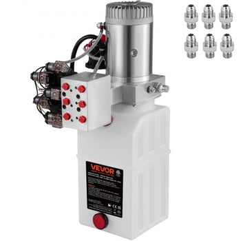Hydraulic Pump, 6 Quart/1.5 Gal Double Acting Dump Trailer Pump DC 12V, 3200 PSI Max Relief Pressure, Electric Hydraulic Power Unit for Dump Trailer Car Lifting (with 6pcs SAE #6 Connectors)