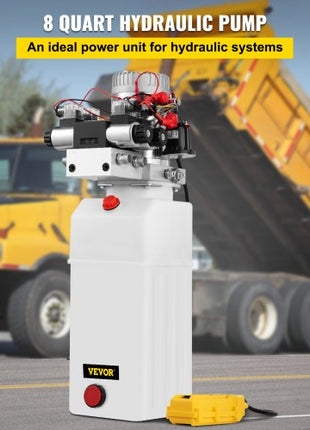 Hydraulic Pump, 8 Quart/2 Gal Double Acting Dump Trailer Pump DC 12V, 3200 PSI Max Relief Pressure, Electric Hydraulic Power Unit for Dump Trailer Car Lifting (with 4pcs SAE #6 Connectors)