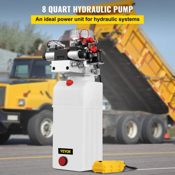 Hydraulic Pump, 8 Quart/2 Gal Double Acting Dump Trailer Pump DC 12V, 3200 PSI Max Relief Pressure, Electric Hydraulic Power Unit for Dump Trailer Car Lifting (with 4pcs SAE #6 Connectors)