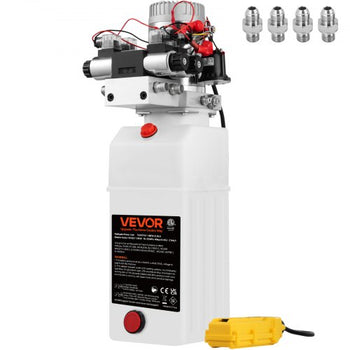 Hydraulic Pump, 8 Quart/2 Gal Double Acting Dump Trailer Pump DC 12V, 3200 PSI Max Relief Pressure, Electric Hydraulic Power Unit for Dump Trailer Car Lifting (with 4pcs SAE #6 Connectors)