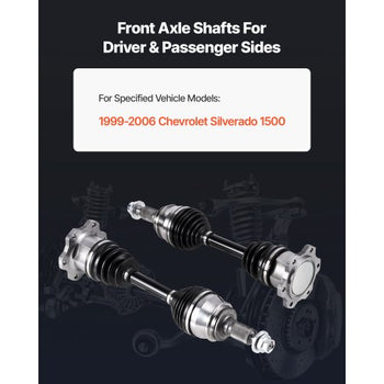 CV Axle Shaft Assembly, 2 Pieces Front Left & Right (Driver and Passenger Side), Automotive Replacement Axles Pair Compatible with 1999-2006 Chevrolet Silverado 1500, Alloy Steel & Carbon Steel