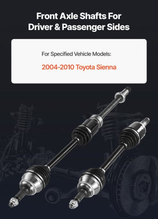 CV Axle Shaft Assembly, 2 Pieces Front Left & Right (Driver and Passenger Side), Automotive Replacement CV Joint Axles Pair Compatible with 2004-2010 Toyota Sienna, Alloy Steel & Carbon Steel