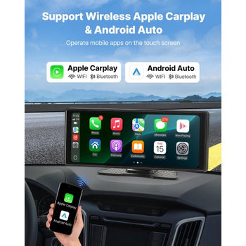 Wireless Car Stereo, 10-Inch HD Portable Radio Touch Screen Compatible with Apple CarPlay and Android Auto, CarPlay Screen for Car with Voice Control, Mirror Link, Bluetooth, GPS Navigation