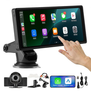 Wireless Car Stereo, 10-Inch HD Portable Radio Touch Screen with Apple CarPlay and Android Auto, CarPlay Screen with Front & Backup Cameras, Voice Control, Mirror Link, Bluetooth, GPS Navigation