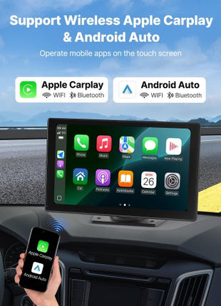 Wireless Car Stereo, 9-Inch HD Portable Radio Touch Screen Compatible with Apple CarPlay & Android Auto, CarPlay Screen with Backup Camera, Voice Control, Mirror Link, Bluetooth, GPS Navigation