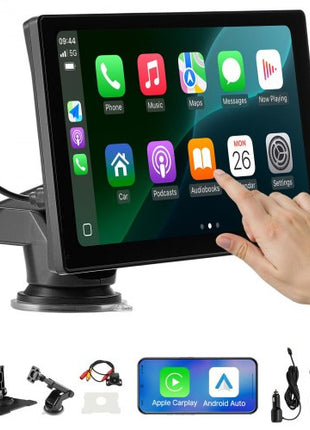 Wireless Car Stereo, 9-Inch HD Portable Radio Touch Screen Compatible with Apple CarPlay & Android Auto, CarPlay Screen with Backup Camera, Voice Control, Mirror Link, Bluetooth, GPS Navigation
