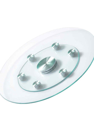 24 in Glass Lazy Susan Turntable, Tempered Glass Dining Table Centerpiece with 6 Rotating Wheels, 360° Smooth and Silent Spin Tabletop Rotating Tray, for Family Gatherings, Banquets & Weddings