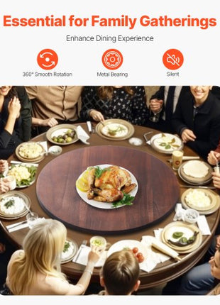 24 in Wood Lazy Susan Turntable, 360° Rotation Round Clear Tabletop Rotating Tray, Acacia Wood Dining Table Centerpiece, Smooth and Silent Spin, for Family Gatherings, Banquets and Weddings