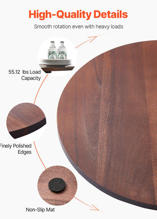 24 in Wood Lazy Susan Turntable, 360° Rotation Round Clear Tabletop Rotating Tray, Acacia Wood Dining Table Centerpiece, Smooth and Silent Spin, for Family Gatherings, Banquets and Weddings