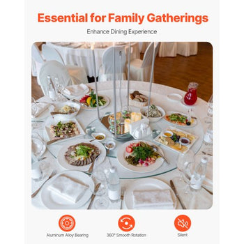 30 in Glass Lazy Susan Turntable, Tempered Glass Dining Table Centerpiece with 6 Rotating Wheels, 360° Smooth and Silent Spin Tabletop Rotating Tray, for Family Gatherings, Banquets & Weddings