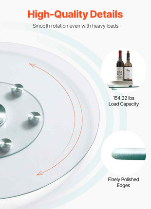 30 in Glass Lazy Susan Turntable, Tempered Glass Dining Table Centerpiece with 6 Rotating Wheels, 360° Smooth and Silent Spin Tabletop Rotating Tray, for Family Gatherings, Banquets & Weddings