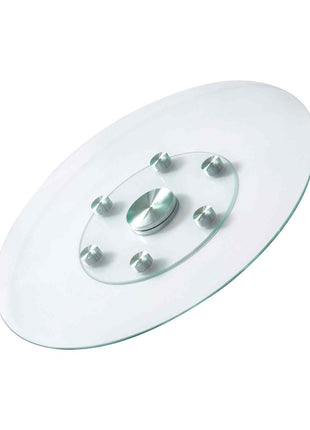 30 in Glass Lazy Susan Turntable, Tempered Glass Dining Table Centerpiece with 6 Rotating Wheels, 360° Smooth and Silent Spin Tabletop Rotating Tray, for Family Gatherings, Banquets & Weddings