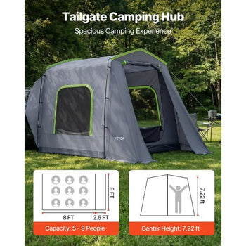 Large SUV Tent for 59 Person, 10.6 x 8 FT All-Season SUV Tailgate Tent with Ventilated Door & Mesh Windows, PU3000mm Waterproof Dual-Use Car Rear Hatch Tents for Outdoor Camping Hiking