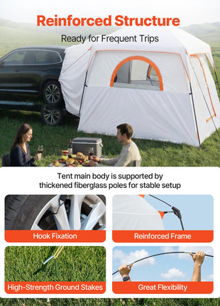 Large SUV Tent for 6 Person, 10 x 9 FT 3-Season SUV Tailgate Tent with Ventilated Doors & Mesh Windows, PU2000mm Waterproof Dual-Use Car Rear Hatch Tents for Outdoor Camping Hiking