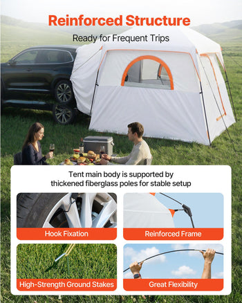 Large SUV Tent for 6 Person, 10 x 9 FT 3-Season SUV Tailgate Tent with Ventilated Doors & Mesh Windows, PU2000mm Waterproof Dual-Use Car Rear Hatch Tents for Outdoor Camping Hiking