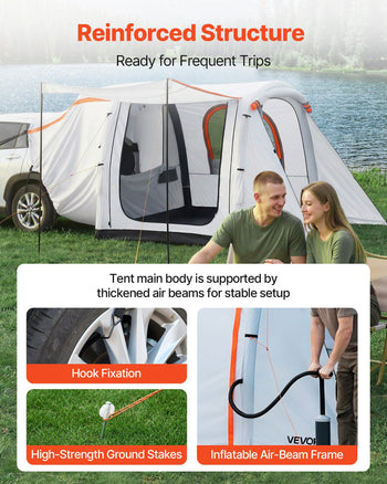 Inflatable SUV Tent with Awning, 8 x 6.7 ft 3-Season SUV Tailgate Tent with Ventilated Doors & Mesh Window, PU2000mm Waterproof Car Rear Hatch Tents for Outdoor Camping - Air Pump Included