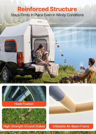 Inflatable Pickup Truck Tent, 7.2 x 5.4 FT 3-Season Truck Bed Tent with Ventilated Mesh Windows, PU2000mm Waterproof Pickup Camping Tents for Outdoor Hiking Activities - Air Pump Included