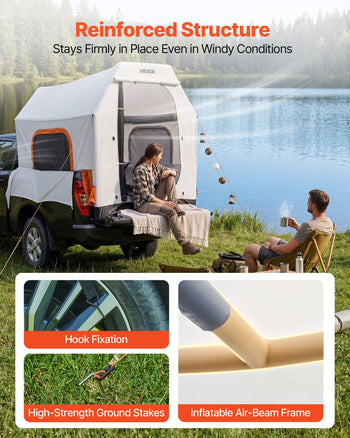 Inflatable Pickup Truck Tent, 7.2 x 5.4 FT 3-Season Truck Bed Tent with Ventilated Mesh Windows, PU2000mm Waterproof Pickup Camping Tents for Outdoor Hiking Activities - Air Pump Included