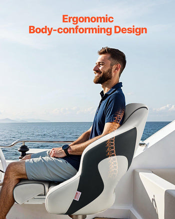 Boat Seat, High Backrest, Flip Up Boat Seat Captain Bucket Seat with Thickened Sponge Cushion & Waterproof PVC Leather, Ergonomic Design, Folding Boat Seat for Boats, Yachts, Ships, White & Grey