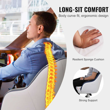 Ergonomic office chair with resilient sponge cushion, strong support, and sleek white design for long-sitting comfort.