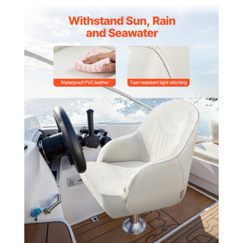 Boat Seat, Low Backrest, Boat Seat Captain Bucket Seat with Thickened Sponge Cushion & Waterproof PVC Leather, Ergonomic Design, Suitable for Fishing Boats, Yachts, Ships, White