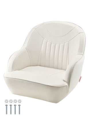 Boat Seat, Low Backrest, Boat Seat Captain Bucket Seat with Thickened Sponge Cushion & Waterproof PVC Leather, Ergonomic Design, Suitable for Fishing Boats, Yachts, Ships, White