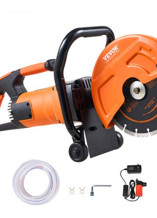 Electric Concrete Saw, 9 in, 1800 W Motor Circular Saw Cutter with 3.5 in Cutting Depth, Wet/Dry Disk Saw Cutter Includes Water Line, Pump and Blade, for Stone, Brick