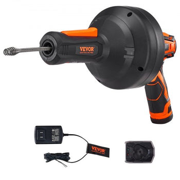 12V Electric Drain Auger, 25FT Cordless Plumbing Snake Auto Feed, Pipeline Snake Drain Clog Remover with Power Drill for 3/4"-2" Pipes, 2.0Ah Battery and Charger Included