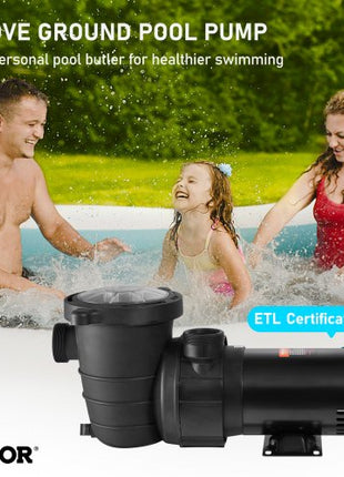 Swimming Pool Pump 2.0HP 115V 1500W, Single Speed Pumps for Above Ground Pool, Powerful Pool Pumps with Strainer Basket, 5400 GPH Max. Flow, ETL Certification